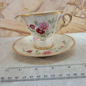 Floral Gold-Trimmed Teacup and Saucer Set